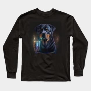 Rottweiler Enjoys A Drink Long Sleeve T-Shirt